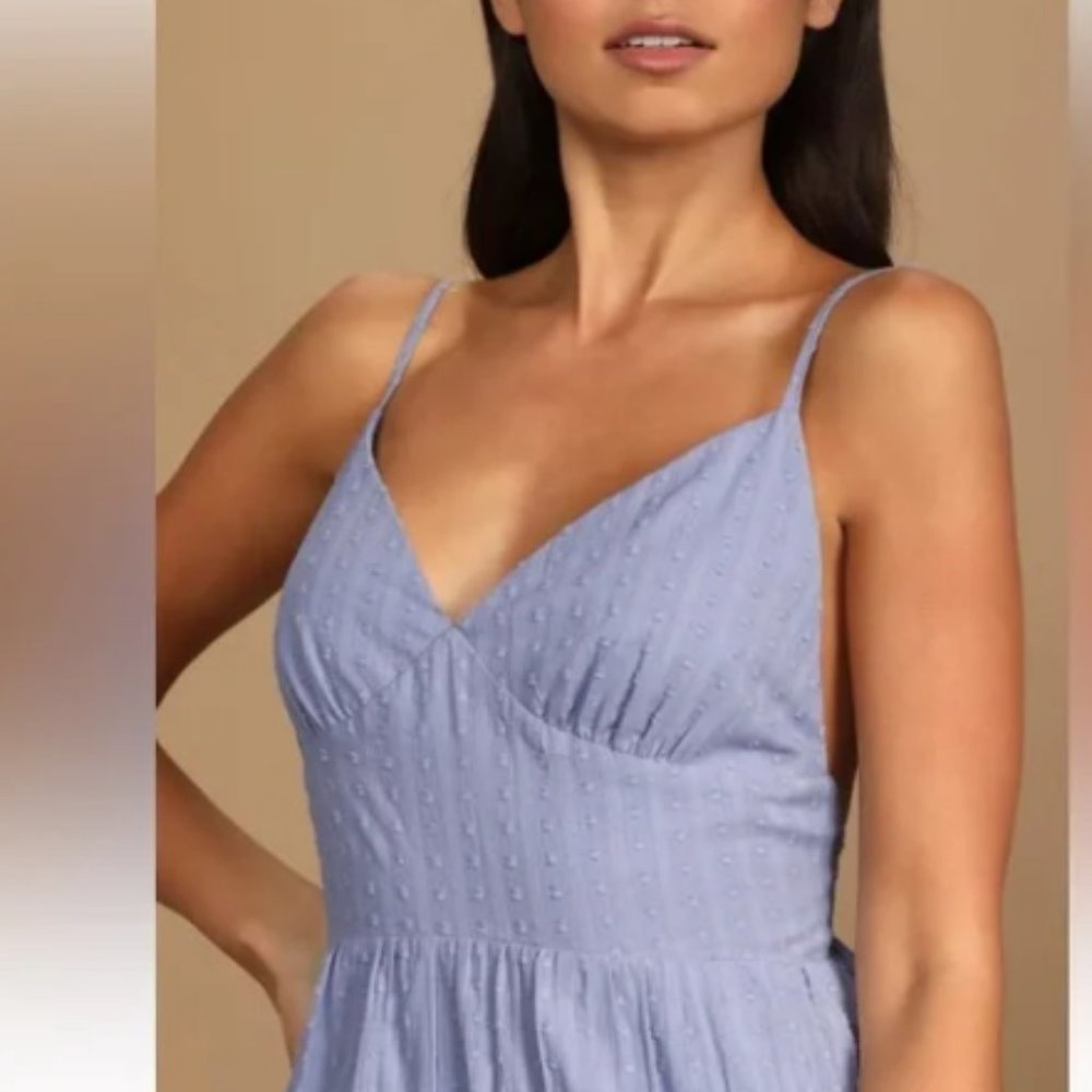 Lulus Happy Times Denim Blue Tiered Midi Dress - Picture 2 of 9